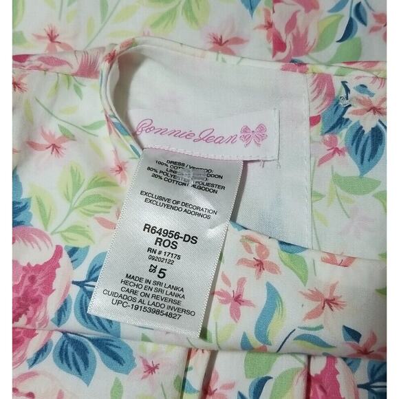 Bonnie Jean Girl's Dress Size 5 Pink Blue Embroidered Flowers‎ Smocked Waistband - Picture 8 of 9